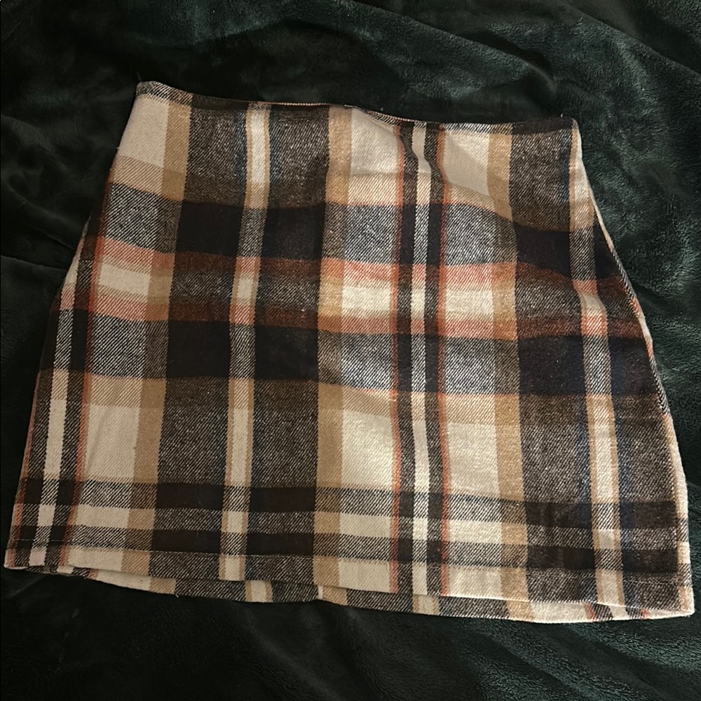 Plaid Mini Skirt - Brown and Cream